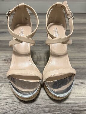 Charles by Charles David Nude and Silver Espadrille Wedge Sandals